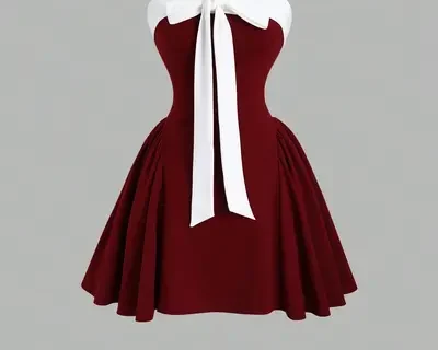 Wine Red Polyester Strapless Bow Detail Fit & Flare Mini Dress
