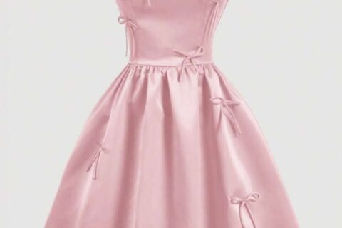 Blush Pink Satin Fit & Flare Dress for Women | Bow Detail Mini Party Dress