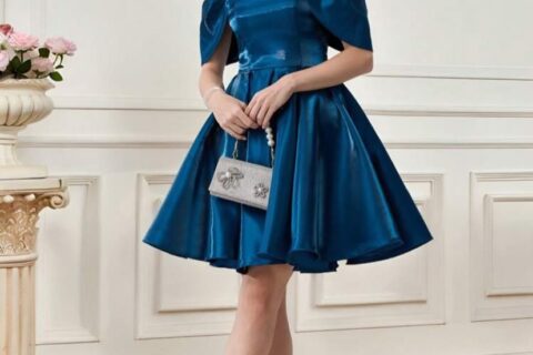 Elegant Off-Shoulder Satin Cocktail Dress in Radiant Teal Blue