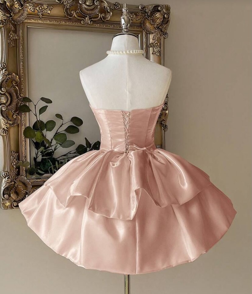 Dusty Rose Satin Silk Corset Fit & Flare Dress for Women | Strapless Party Wear Dress - Image 2