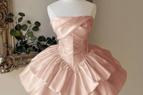 Dusty Rose Satin Silk Corset Fit & Flare Dress for Women | Strapless Party Wear Dress