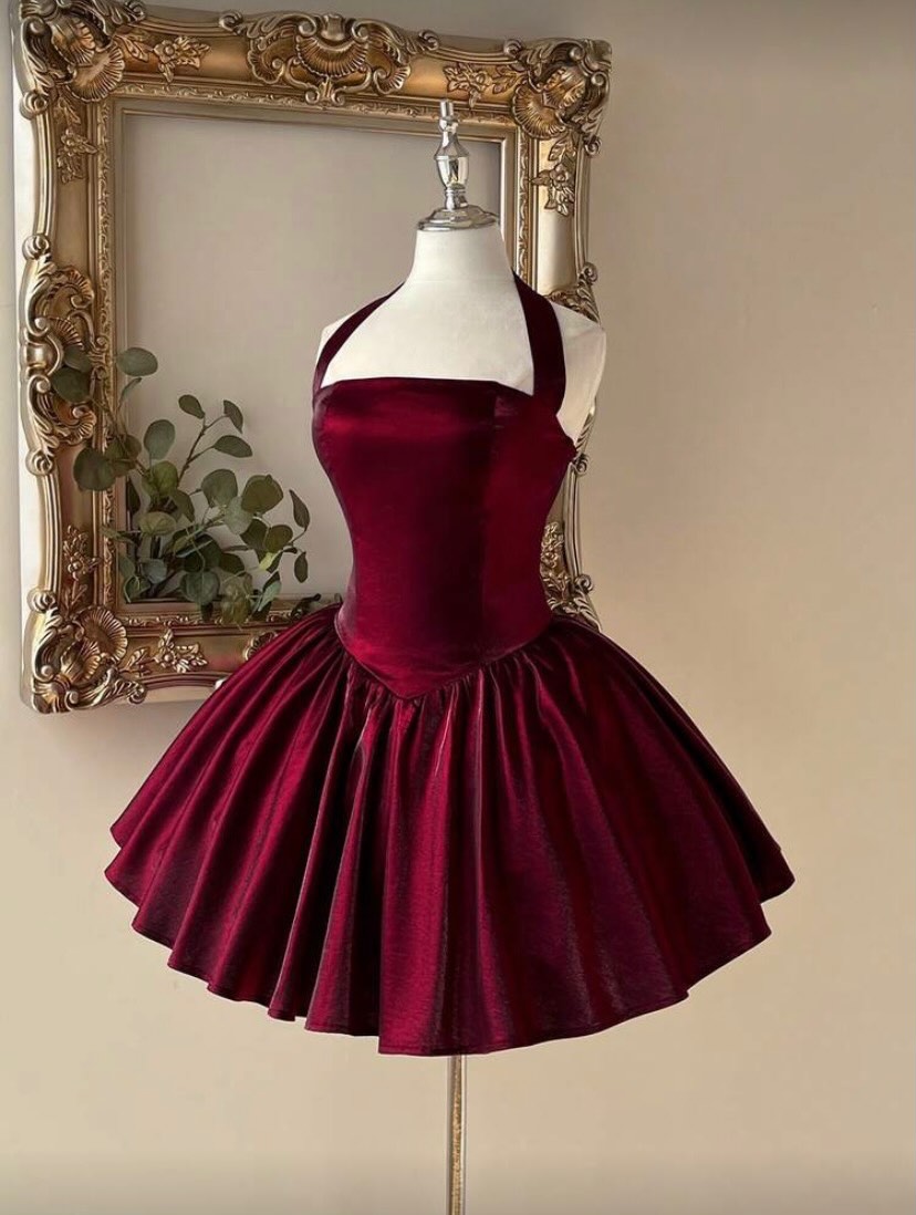 Wine Satin Corset Fit & Flare Dress for Women | Halter Neck Party Wear Dress - Image 5