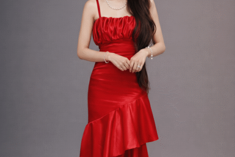 Red Satin Ruffle Hem Bodycon Dress | Elegant Evening Wear