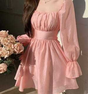 Chiffon Puff Sleeve Mini Dress with Smocked Waist