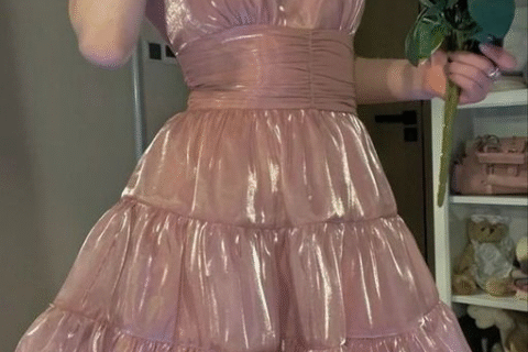 Premium Organza Spaghetti Strap Tiered Ruffle Mini Dress – Dusty Rose