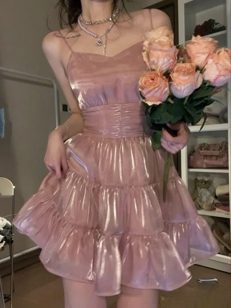 Premium Organza Spaghetti Strap Tiered Ruffle Mini Dress – Dusty Rose - Image 3