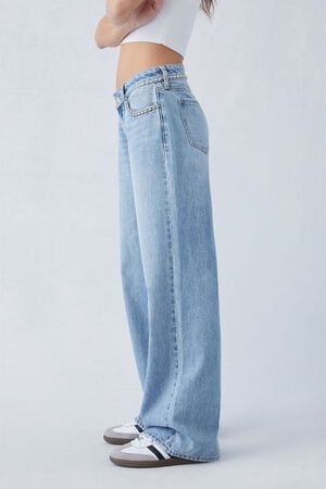 Rhinestone Belt Wide Leg Jeans - Ice Blue - Image 4