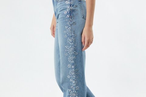 Wildflower Rhinestone Embellished Wide Leg Jeans