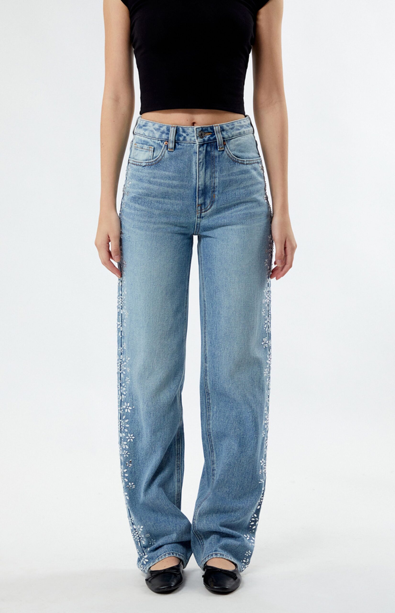 Wildflower Rhinestone Embellished Wide Leg Jeans - Image 3