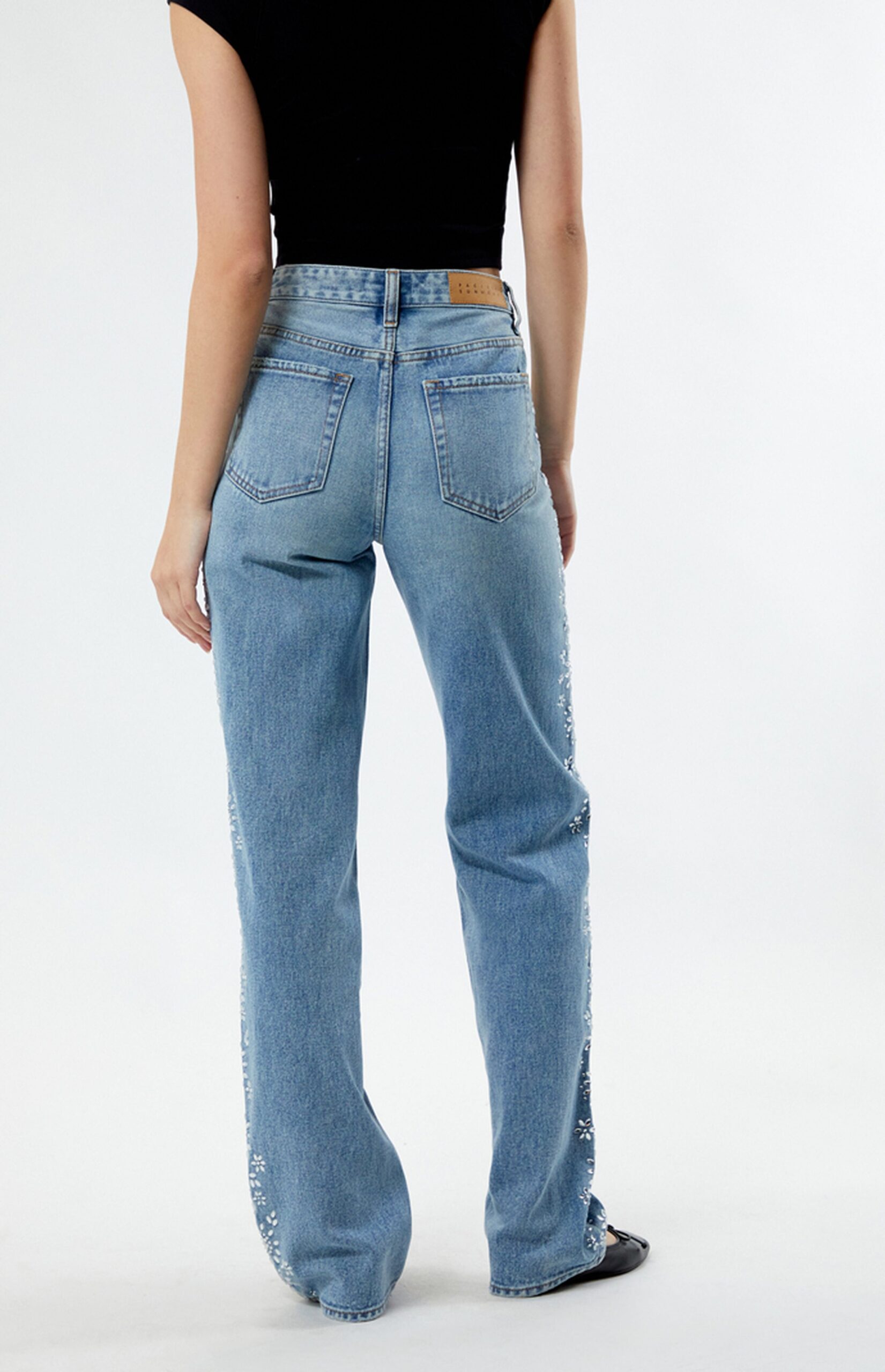 Wildflower Rhinestone Embellished Wide Leg Jeans - Image 4