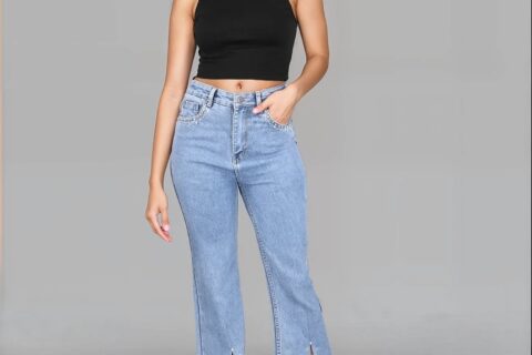 High Rise Embellished Boot Cut Flared Jeans - Iris Pearl