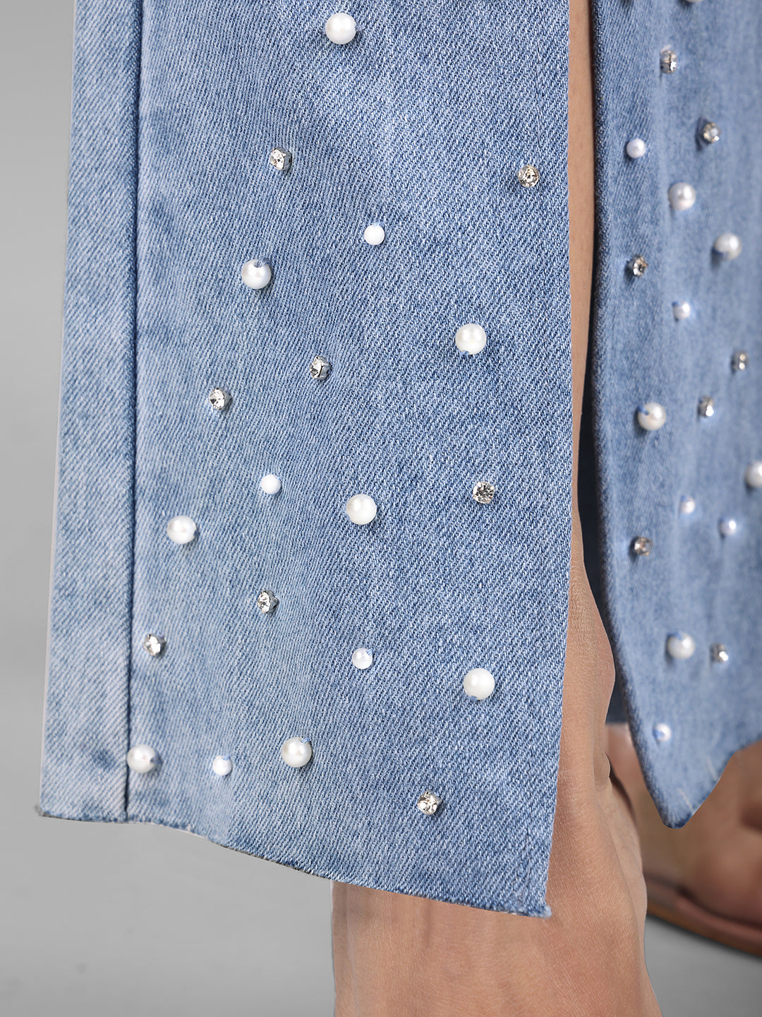 High Rise Embellished Boot Cut Flared Jeans - Iris Pearl - Image 7