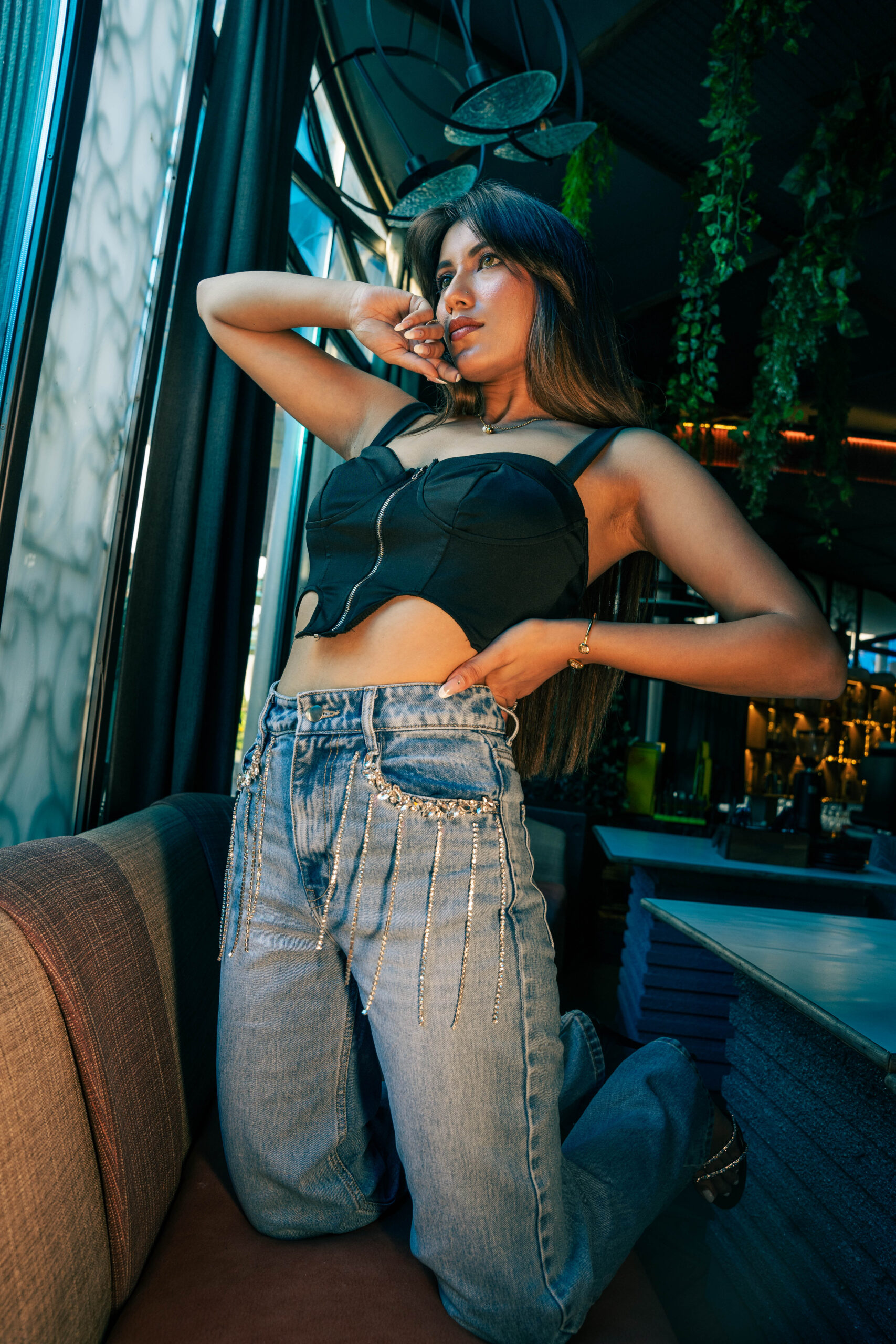 Arabia - Rhinestone Embellished Wide Leg Jeans - Image 6