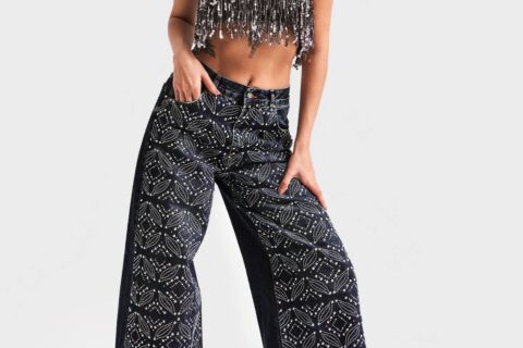 Onyx - Rhinestone Embellished Wide Leg Jeans