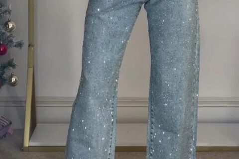 Disco Dust - Rhinestone Embellished Wide Leg Jeans