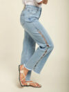 Pearl Slit Wide Leg Jeans - Ice Blue