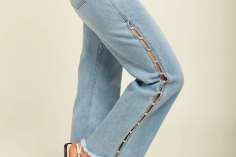 Pearl Slit Wide Leg Jeans - Ice Blue