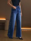 Starline - Rhinestone Embellished Wide Leg Jeans - Stone Blue