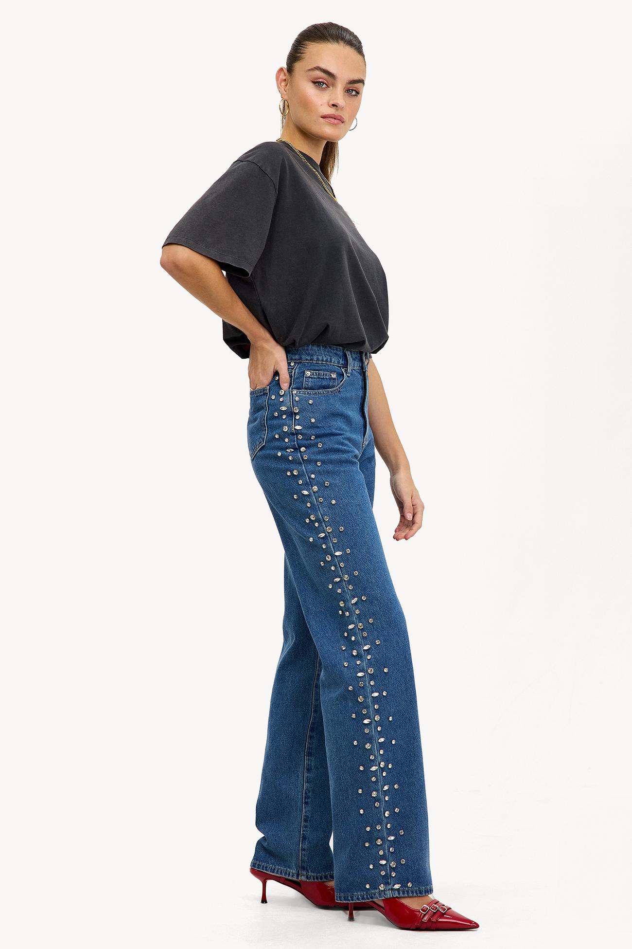 Eclipse - Rhinestone Embellished Wide Leg Jeans - Image 2