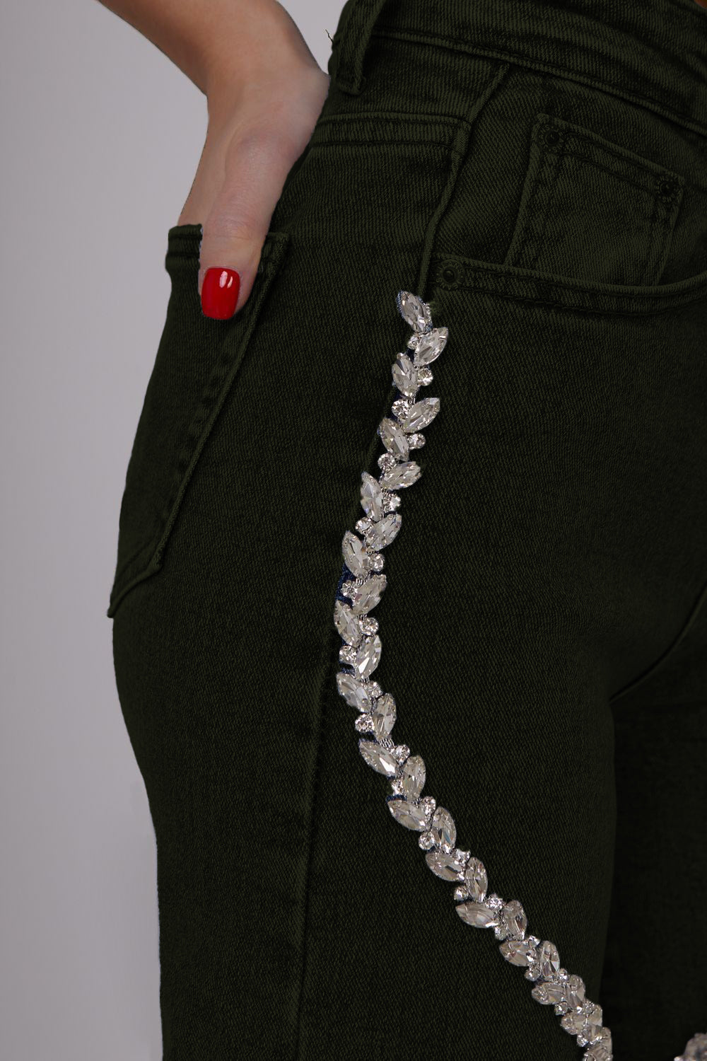 Luna - High Rise Rhinestone Embellished Wide Leg Flared Jeans - Image 3