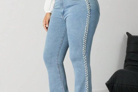 Sophia - High Rise Pearl Embellished Boot Cut Jeans