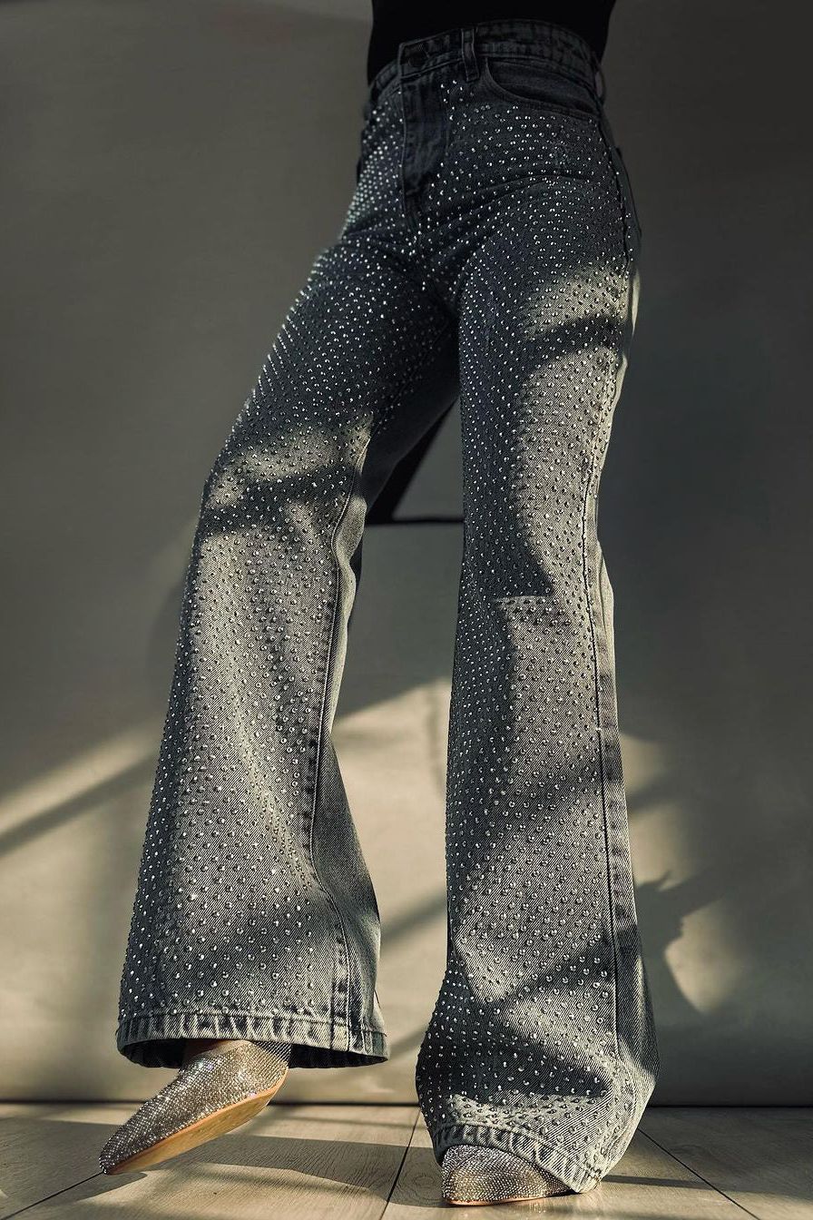 High Rise Rhinestone Embellished Boot Cut Flared Jeans - Anastasia - Image 11