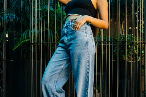Samantha - Rhinestone Embellished Wide Leg Jeans - Ice Blue
