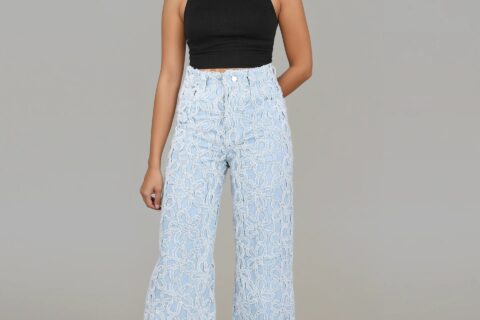 Dahlia - High Rise Wide Leg Jacquard Jeans