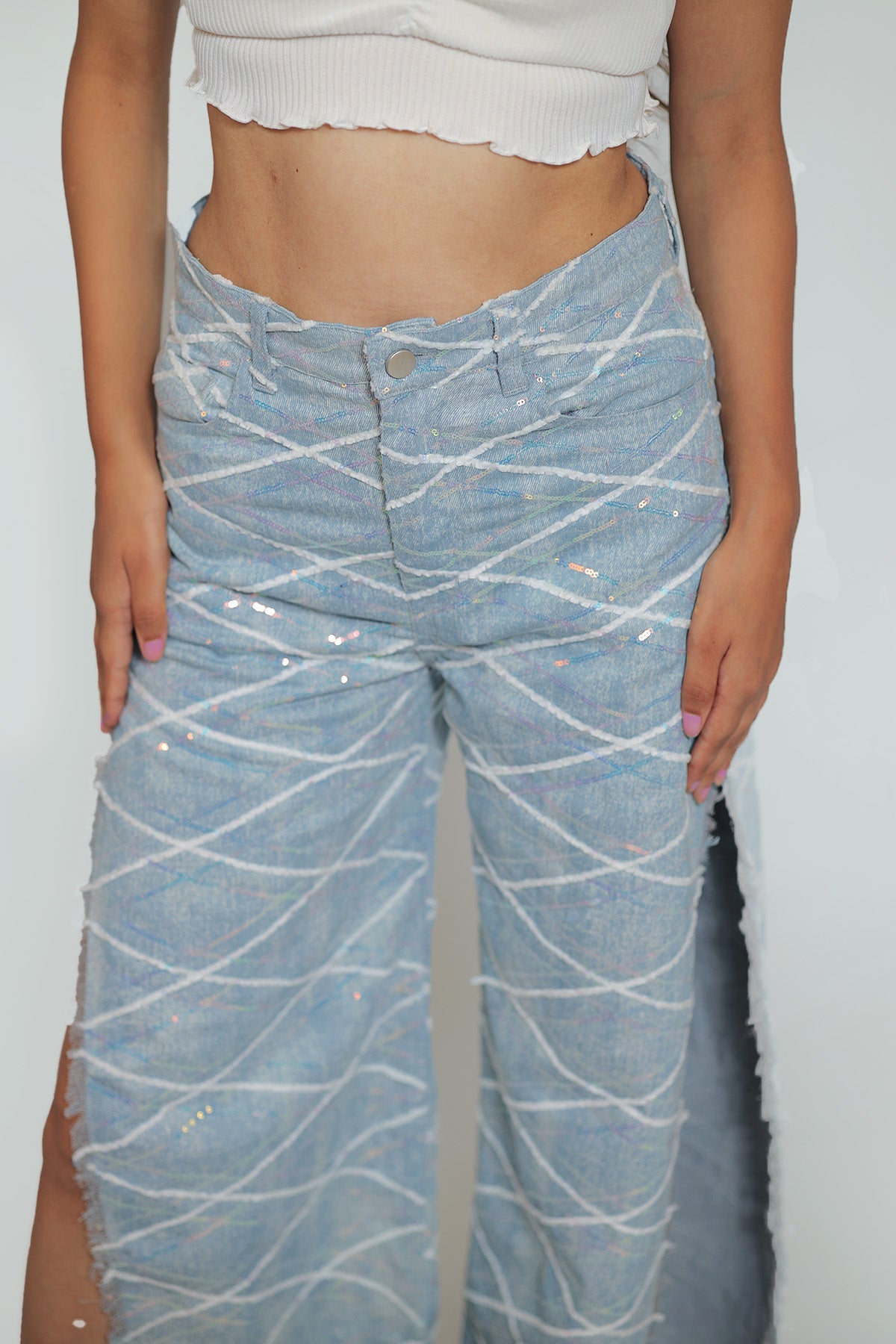 Side Slit Sequin Jeans - Amara - Image 5