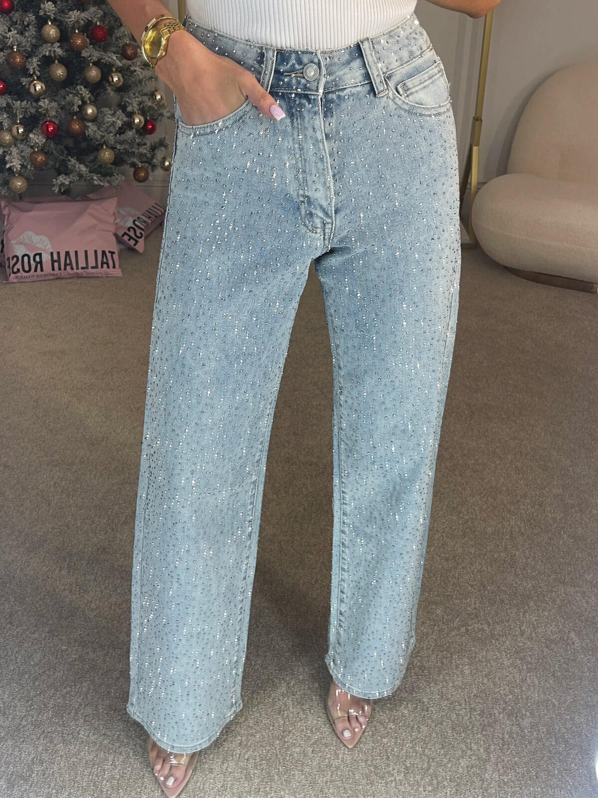 Disco Dust - Rhinestone Embellished Wide Leg Jeans - Image 3