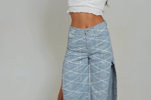 Side Slit Sequin Jeans - Amara