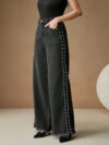 Myra - High Rise Pearl Embellished Wide Leg Jeans