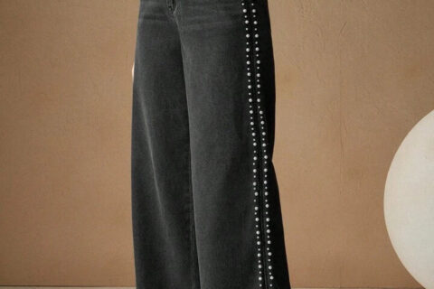 Myra - High Rise Pearl Embellished Wide Leg Jeans