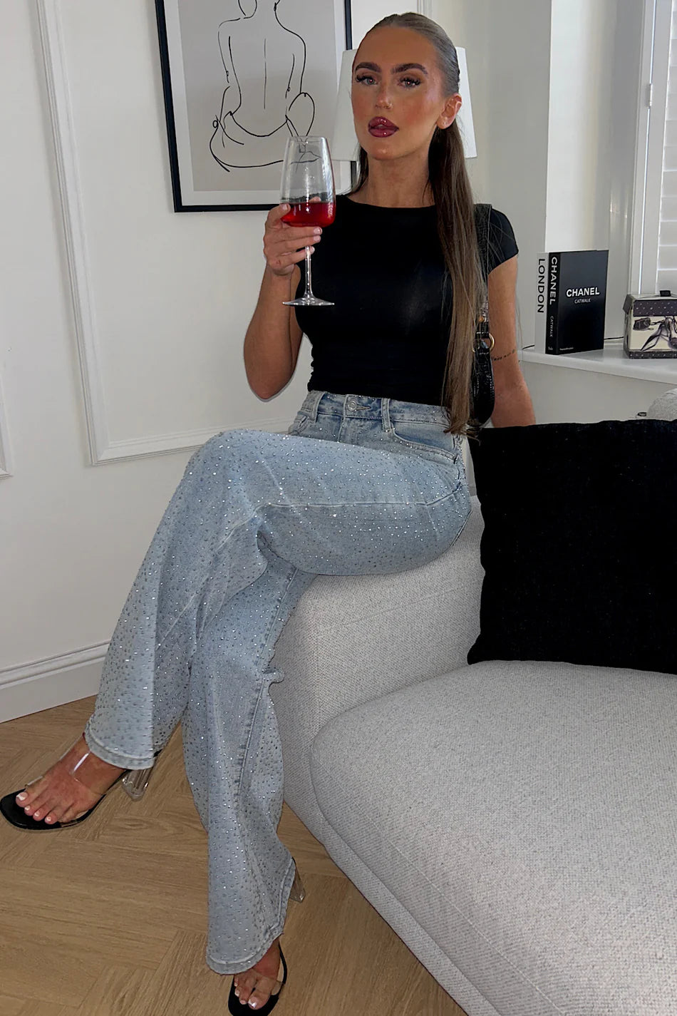 Disco Dust - Rhinestone Embellished Wide Leg Jeans - Image 6