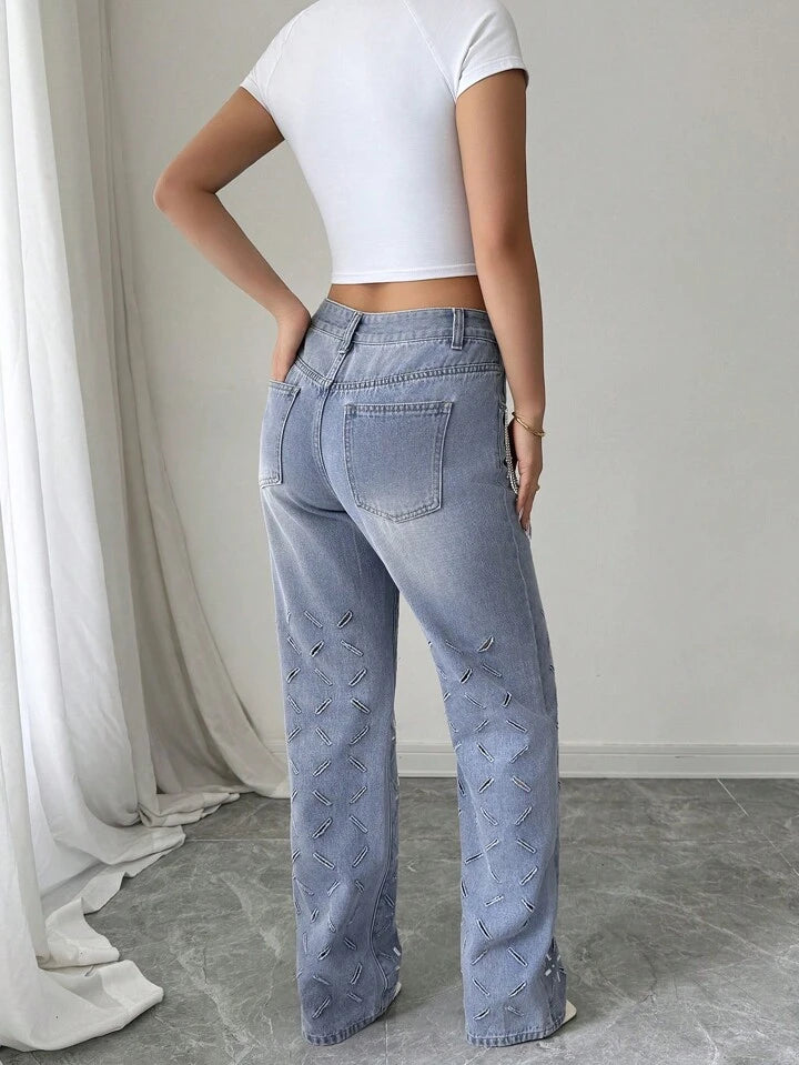 Rhinestone Embellished Wide Leg Jeans - Diana - Image 6