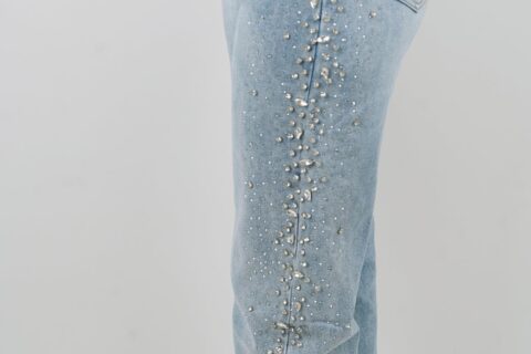 Frosted Flirt - Rhinestone Embellished Wide Leg Jeans