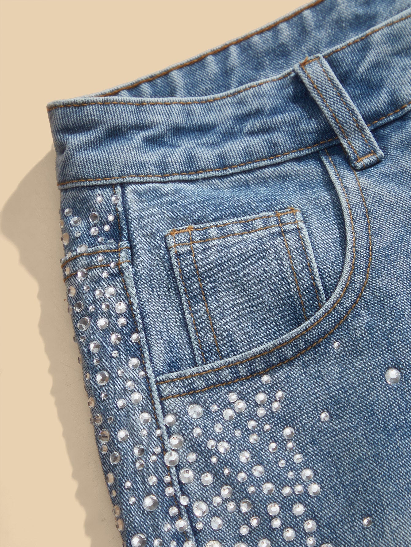 Mira - Rhinestone Embellished Wide Leg Jeans - Ice Blue - Image 8