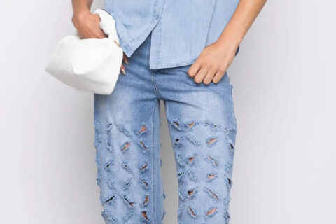 Diamond Distressed Wide Leg Jeans - Roxanne