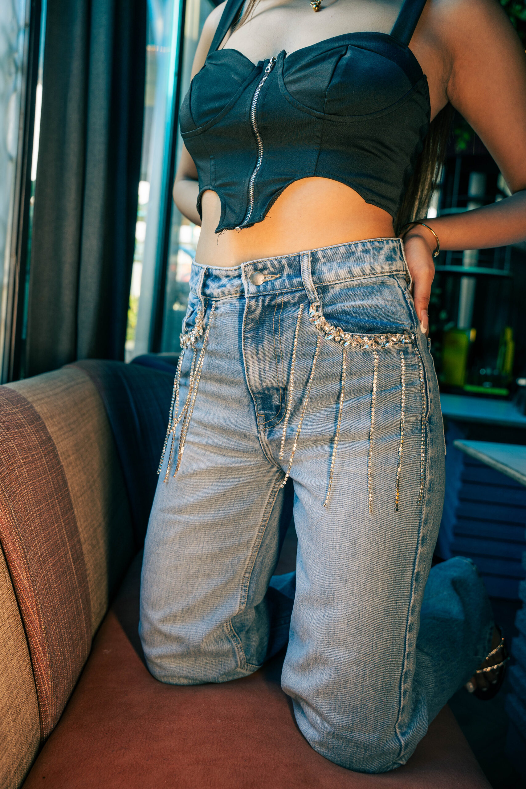 Arabia - Rhinestone Embellished Wide Leg Jeans - Image 7