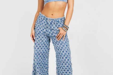 High Rise Wide Leg Jacquard Jeans - Check Mate