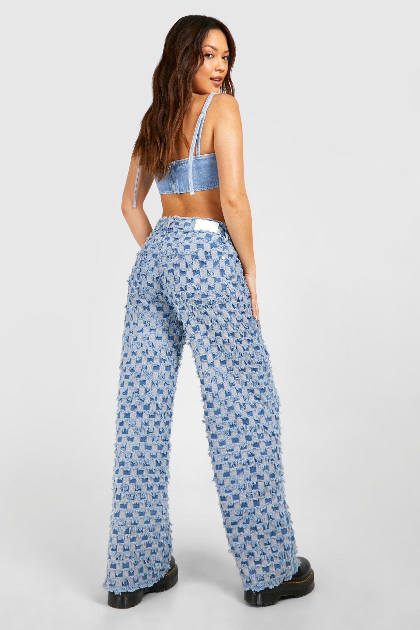 High Rise Wide Leg Jacquard Jeans - Check Mate - Image 3