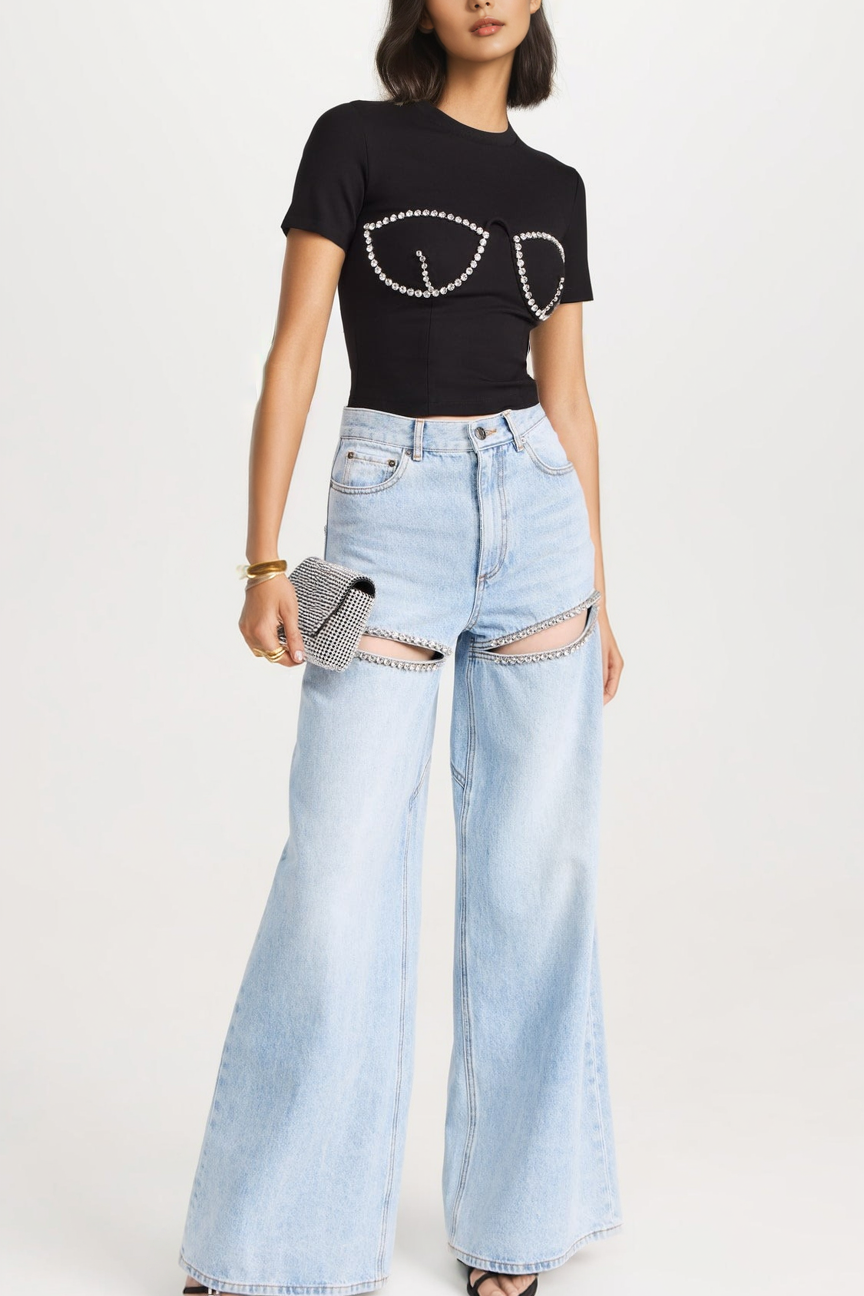 Embellished Wide Leg Cut Out Jeans - Taylor - Image 4