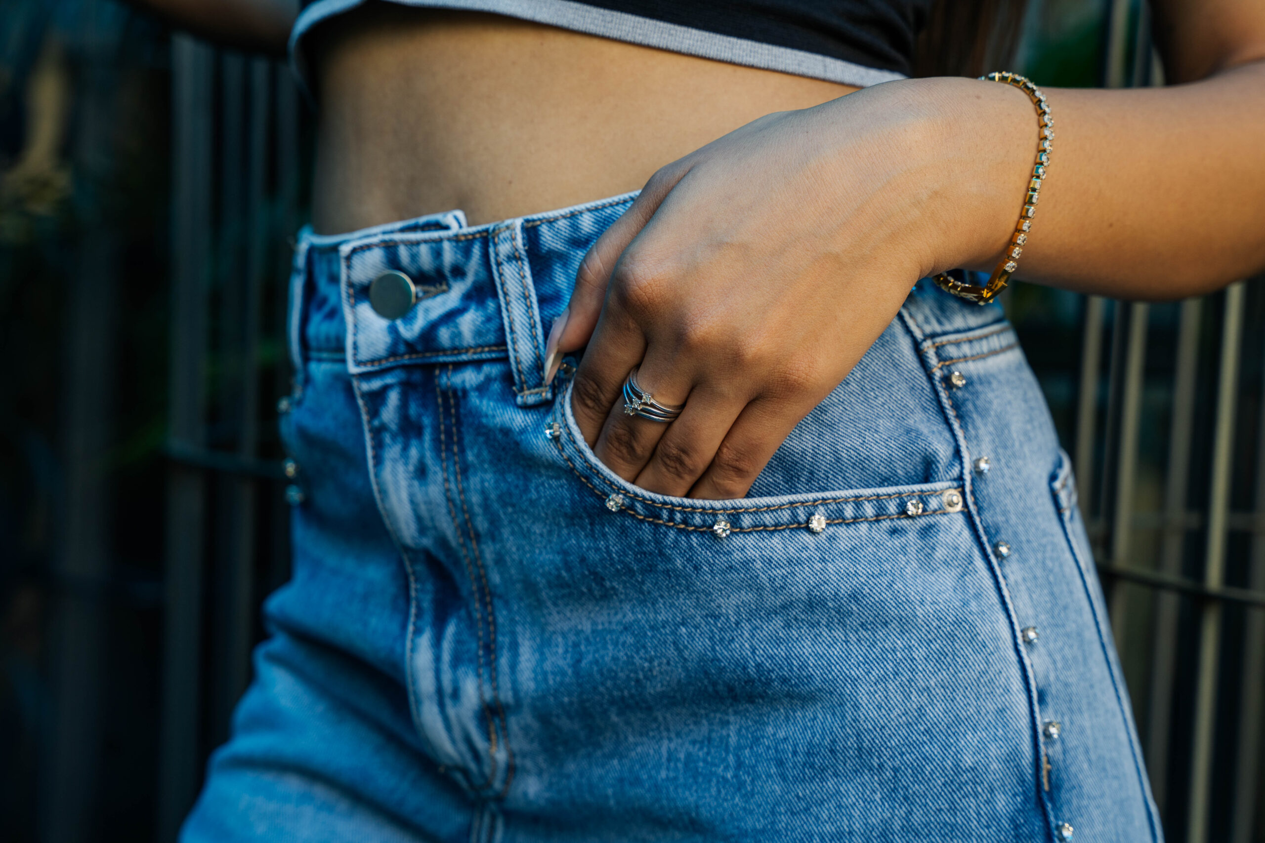 Samantha - Rhinestone Embellished Wide Leg Jeans - Ice Blue - Image 13