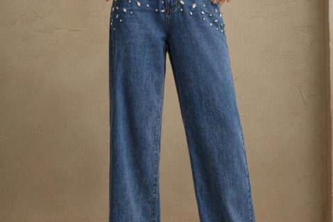 Midnight Dazzle Band - Rhinestone Embellished Wide Leg Jeans