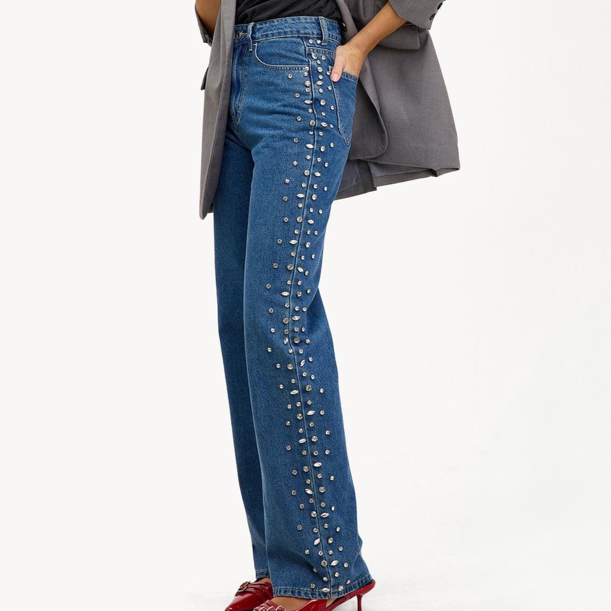 Eclipse - Rhinestone Embellished Wide Leg Jeans