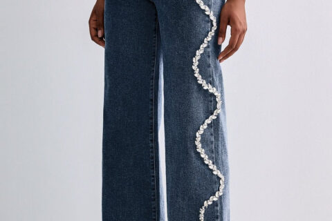 Selene - Rhinestone Embellished Wide Leg Jeans