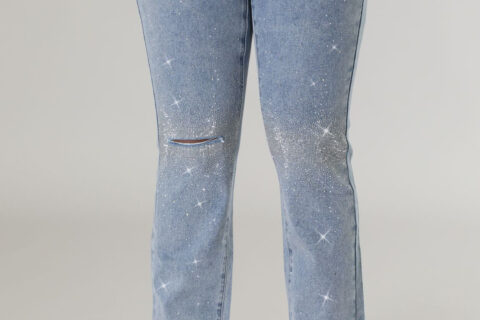 Embellished Wide Leg Fray Bottom Jeans - Eleanor