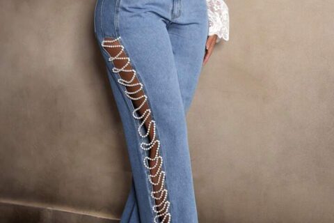 Alice - Pearl Embellished Slit Jeans