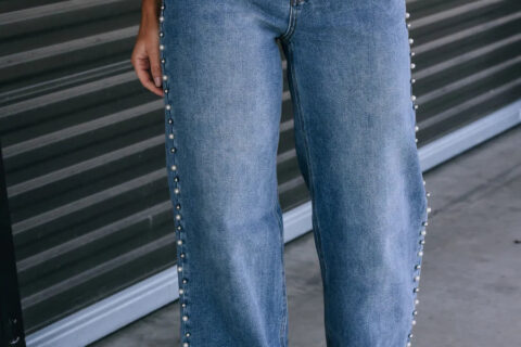 Lidia - Rhinestone Embellished Wide Leg Jeans - Ice Blue