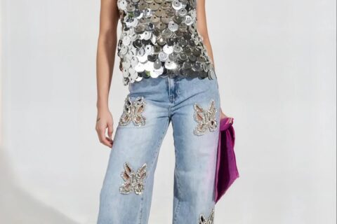 Embellished Butterfly Cut Out Jeans - Nyssa